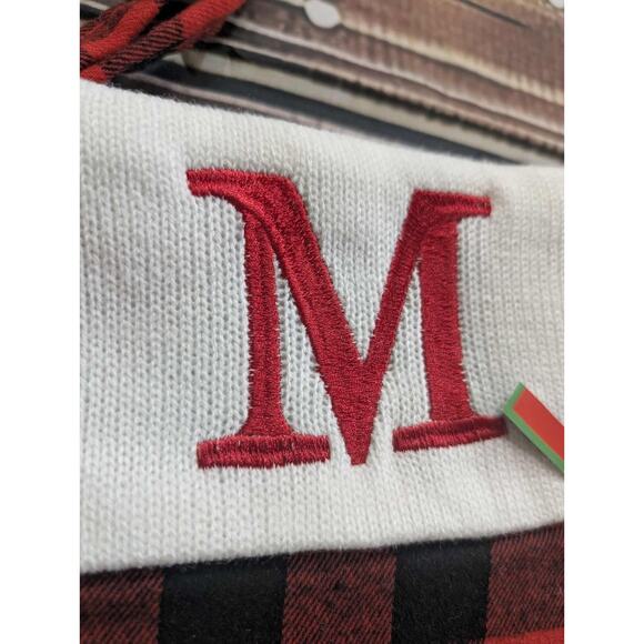 NEW Red Black Buffalo Plaid Embroidered Letter "M" Christmas Stocking Holiday - Picture 2 of 7